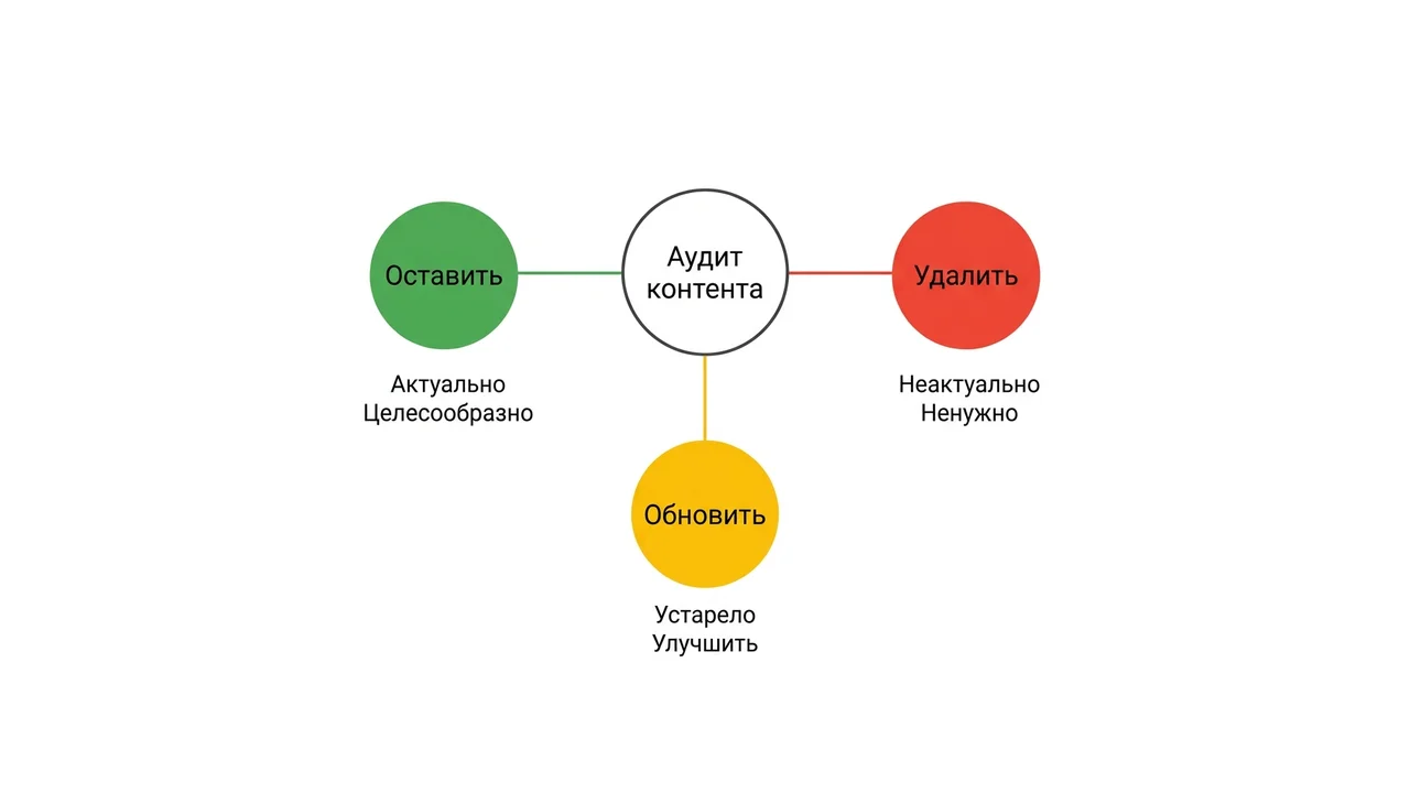 Схема принятия решения по контент-аудиту: Keep, Update, Delete