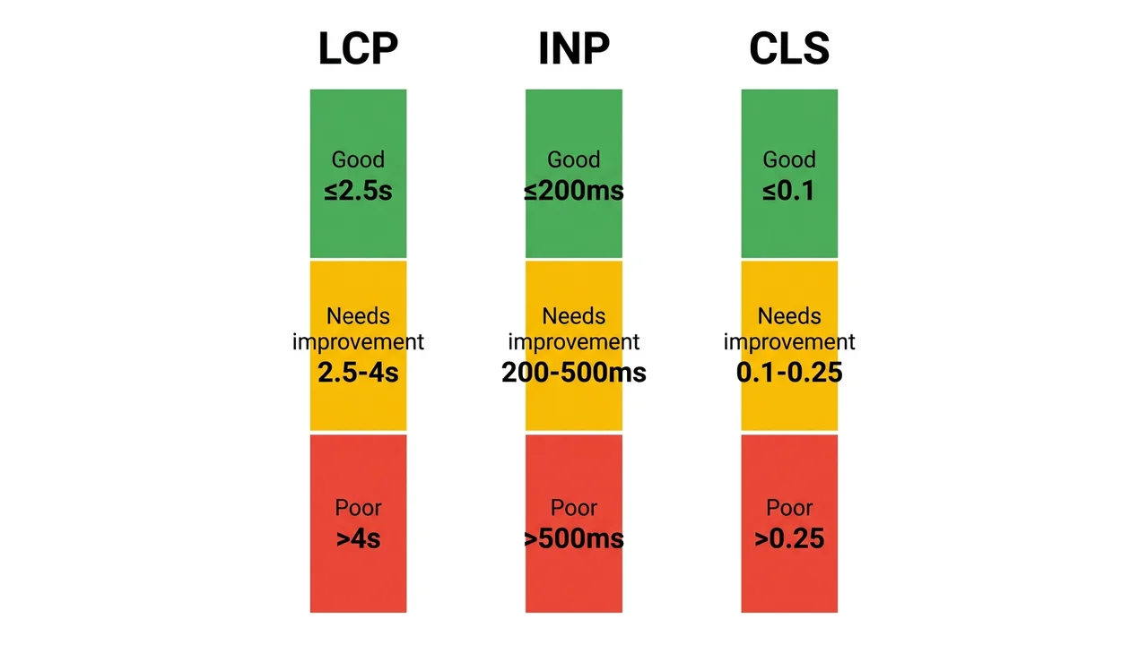 Core Web Vitals: LCP, INP, CLS threshold values