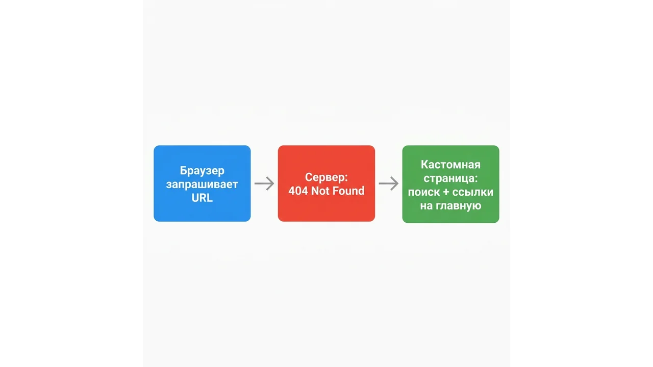 Схема: 404 ошибка → кастомная страница с навигацией