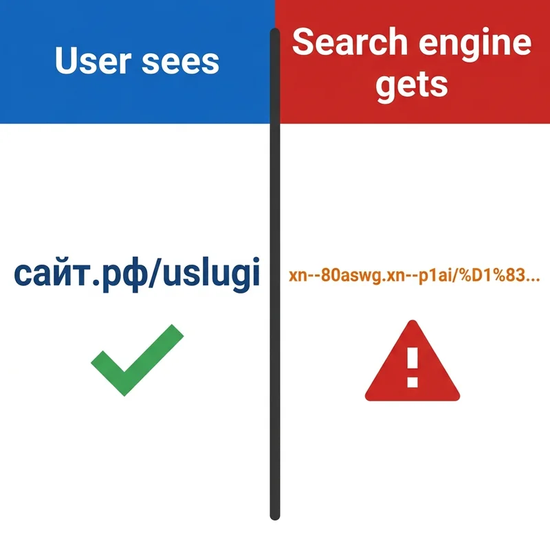 One domain — two different addresses for humans and search engines