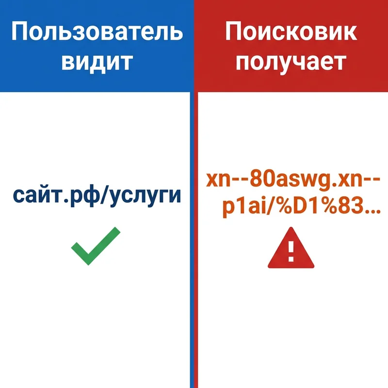 Один домен — два разных адреса для человека и поисковика