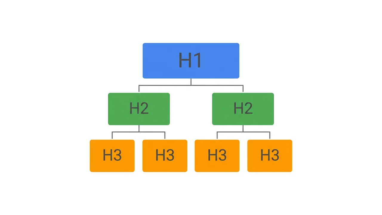 Diagram: H1 → H2 → H3 heading hierarchy as a tree