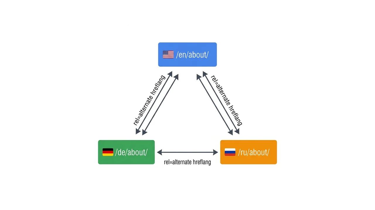 Diagram: reciprocal hreflang links between language versions of a page