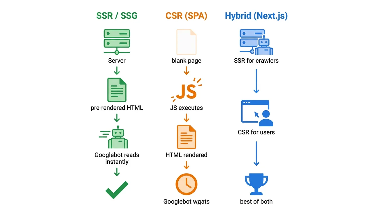 SSR vs CSR vs гибридный рендеринг: что выбирает Googlebot