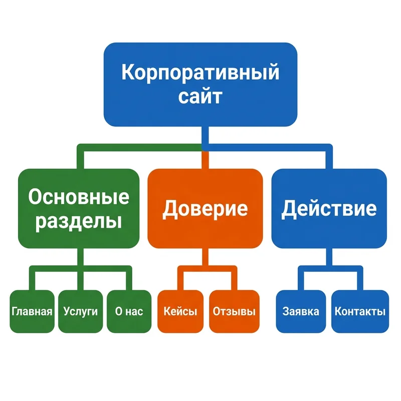 Структура корпоративного сайта: основные разделы, страницы доверия и CTA