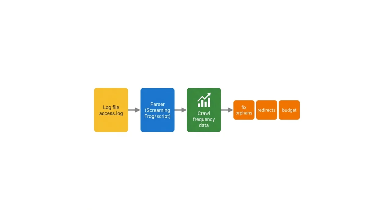 Log analysis pipeline: access.log → parser → SEO insights