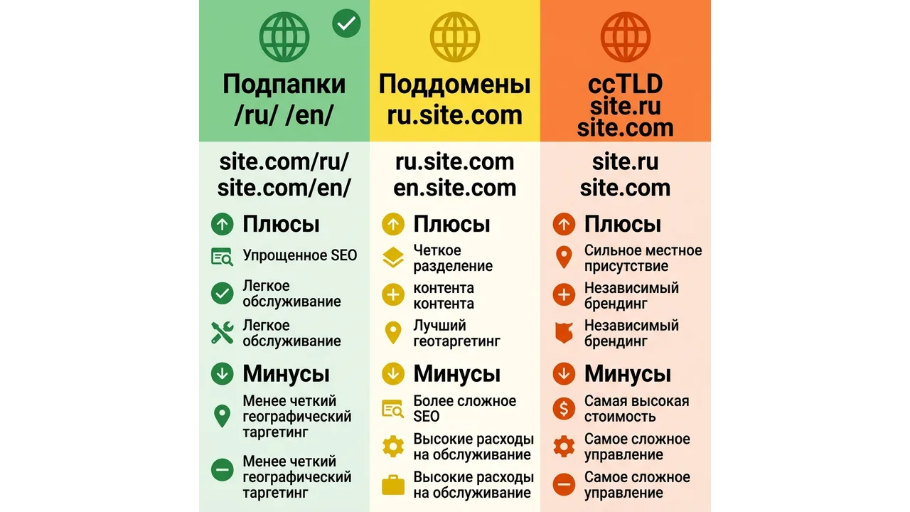 Три подхода к мультиязычному SEO: подпапки, поддомены, ccTLD