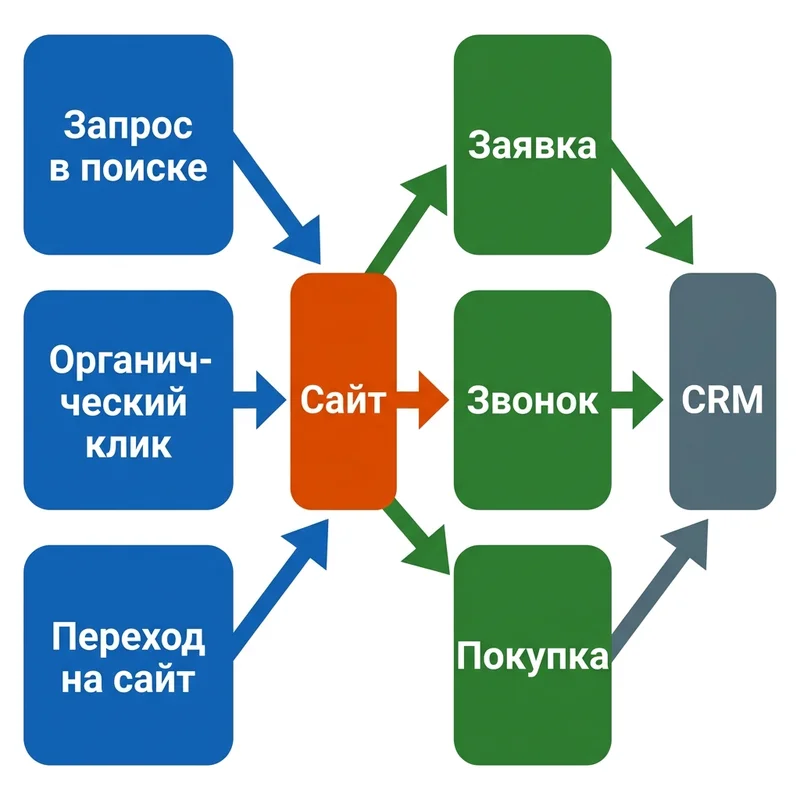 Схема связи SEO с продажами: от запроса до выручки