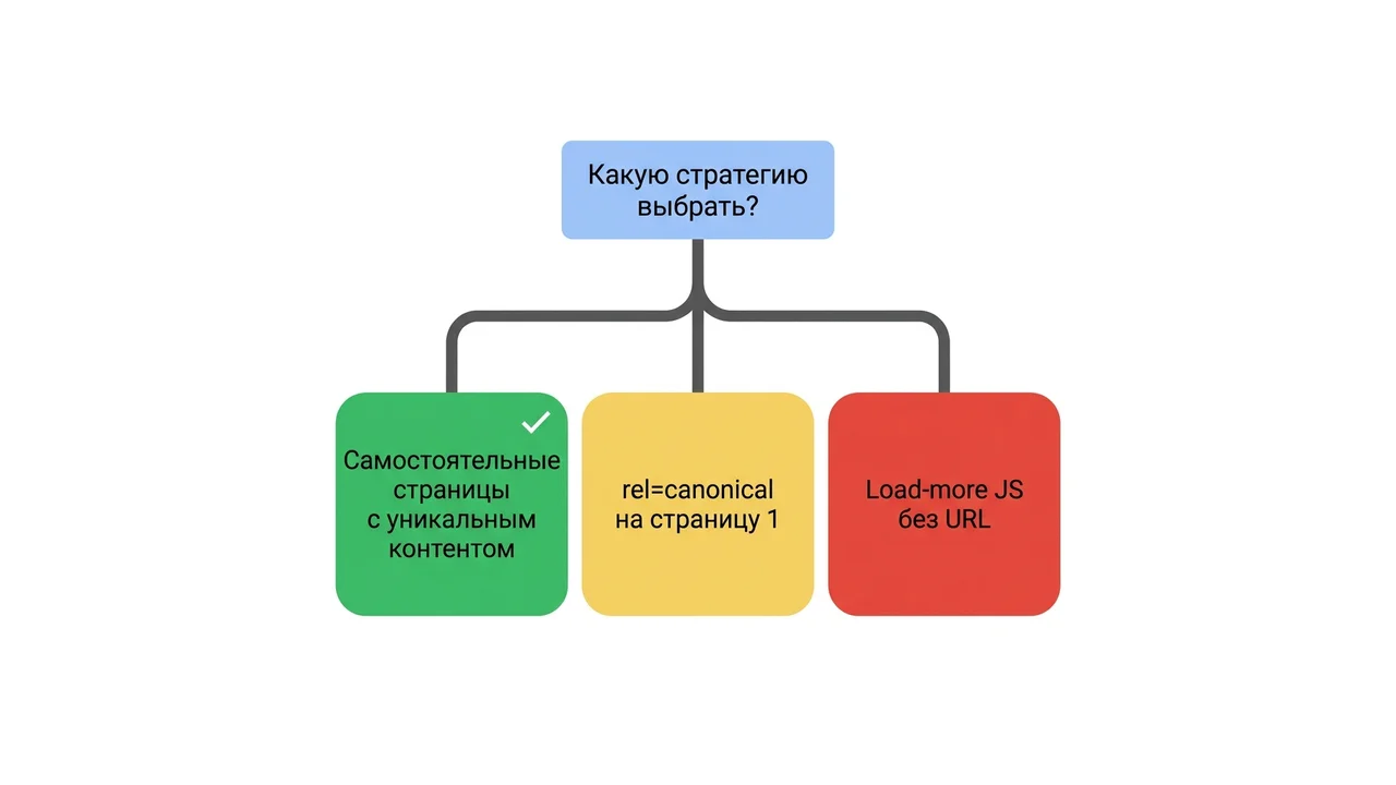 Дерево решений: какую стратегию пагинации выбрать — noindex, canonical или полная индексация