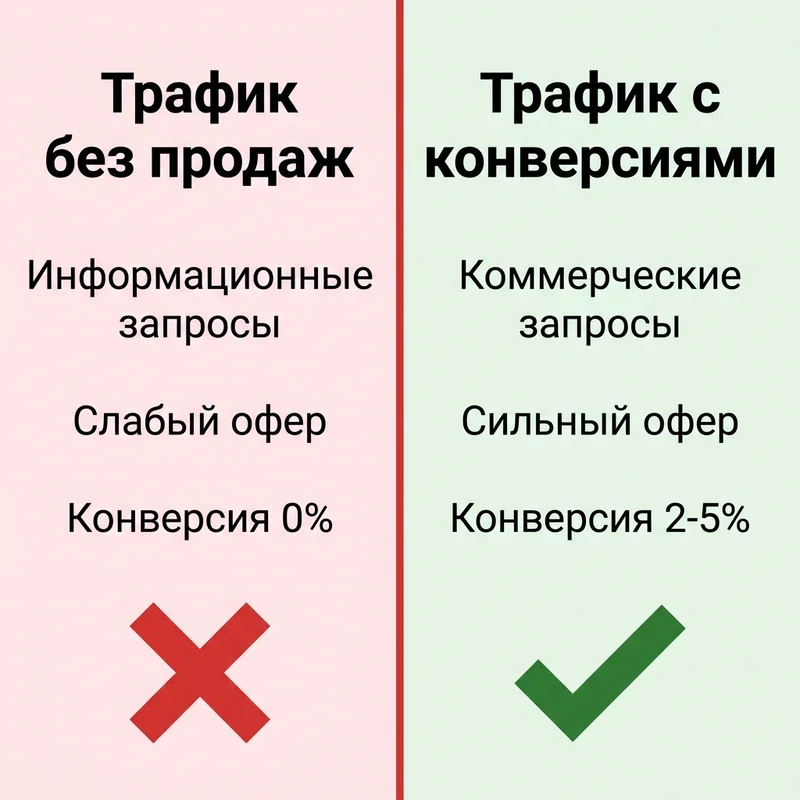 Сравнение: трафик без продаж и трафик с конверсиями