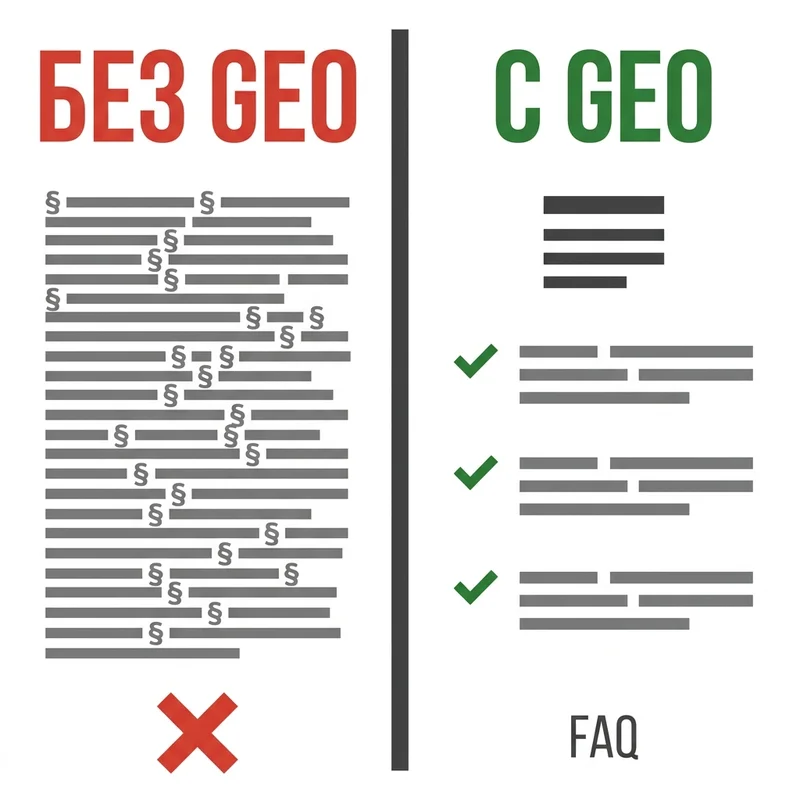 Сравнение структуры контента: без GEO-оптимизации и с ней