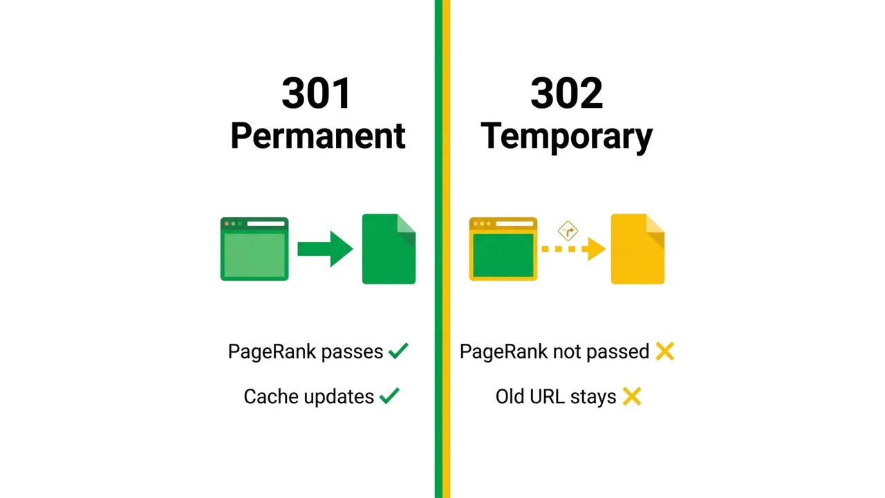 301 vs 302 redirect: difference in PageRank transfer and cache