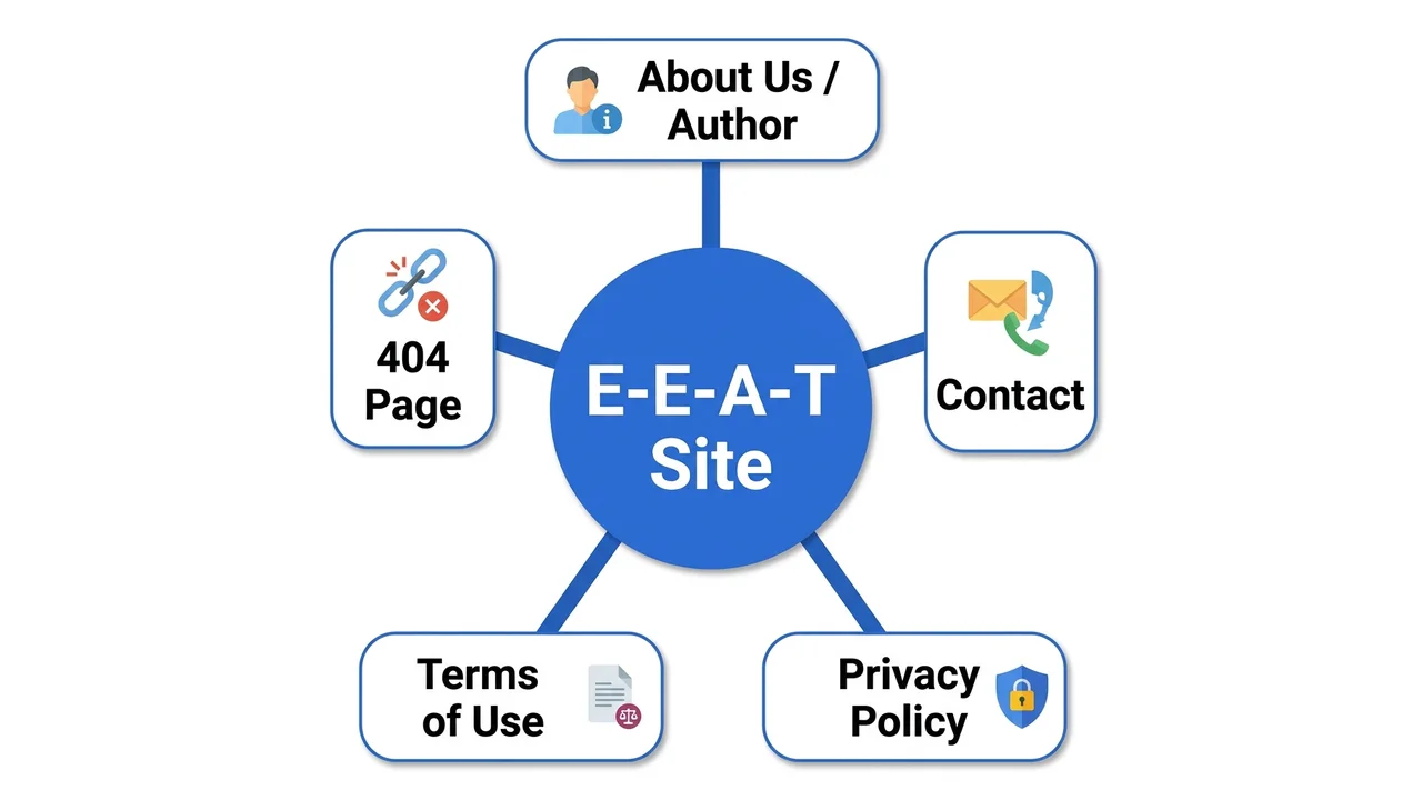 Required website pages for E-E-A-T and SEO