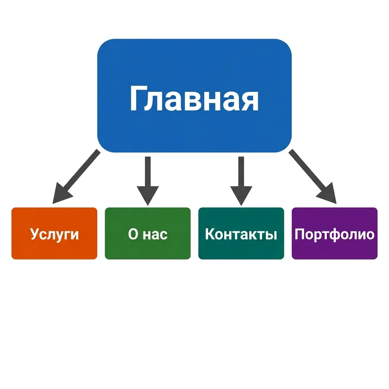 Типовая структура сайта-визитки: главная страница и основные разделы