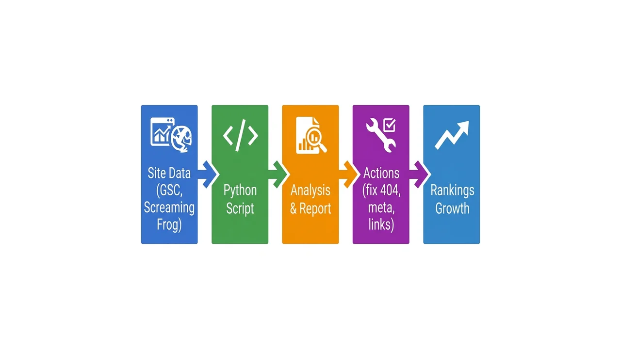 SEO scripts pipeline: data → script → actions → growth