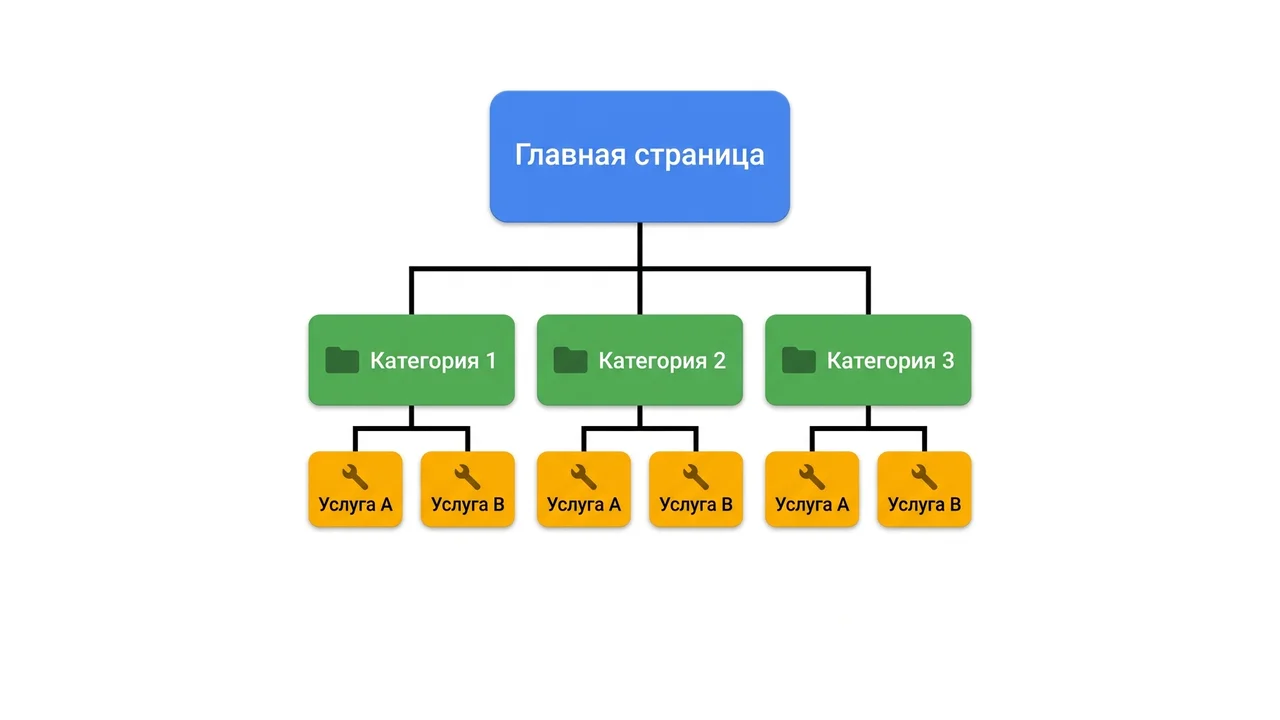 Иерархия сайта услуг: главная → категории → страницы услуг