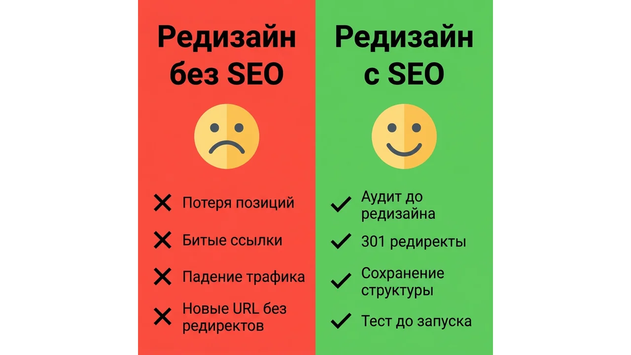 Редизайн без SEO vs с SEO: что теряется и что сохраняется